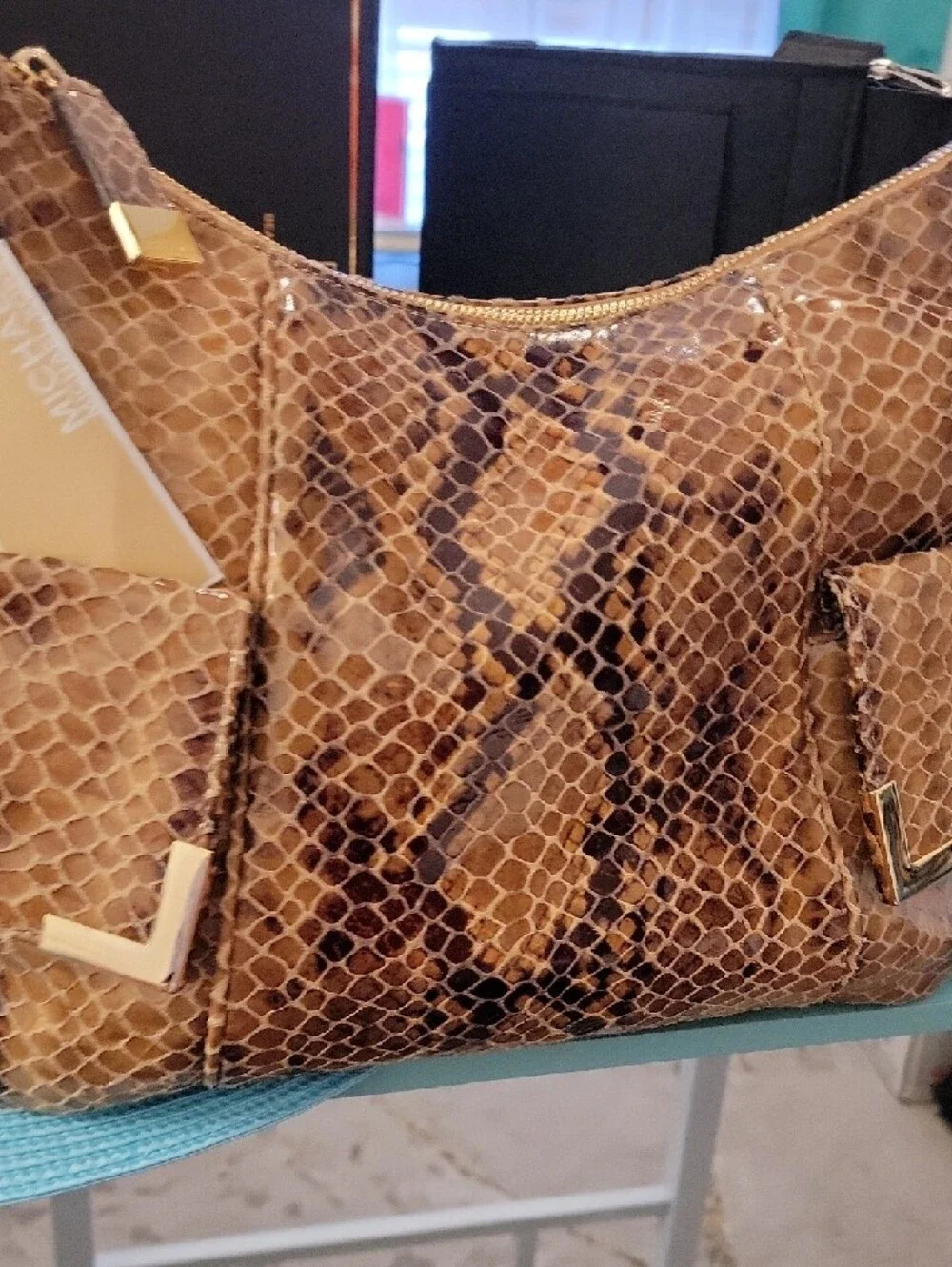 Michael Kors Tan Brown Snakeskin-Print Shoulder Bag - Picture 3 of 8